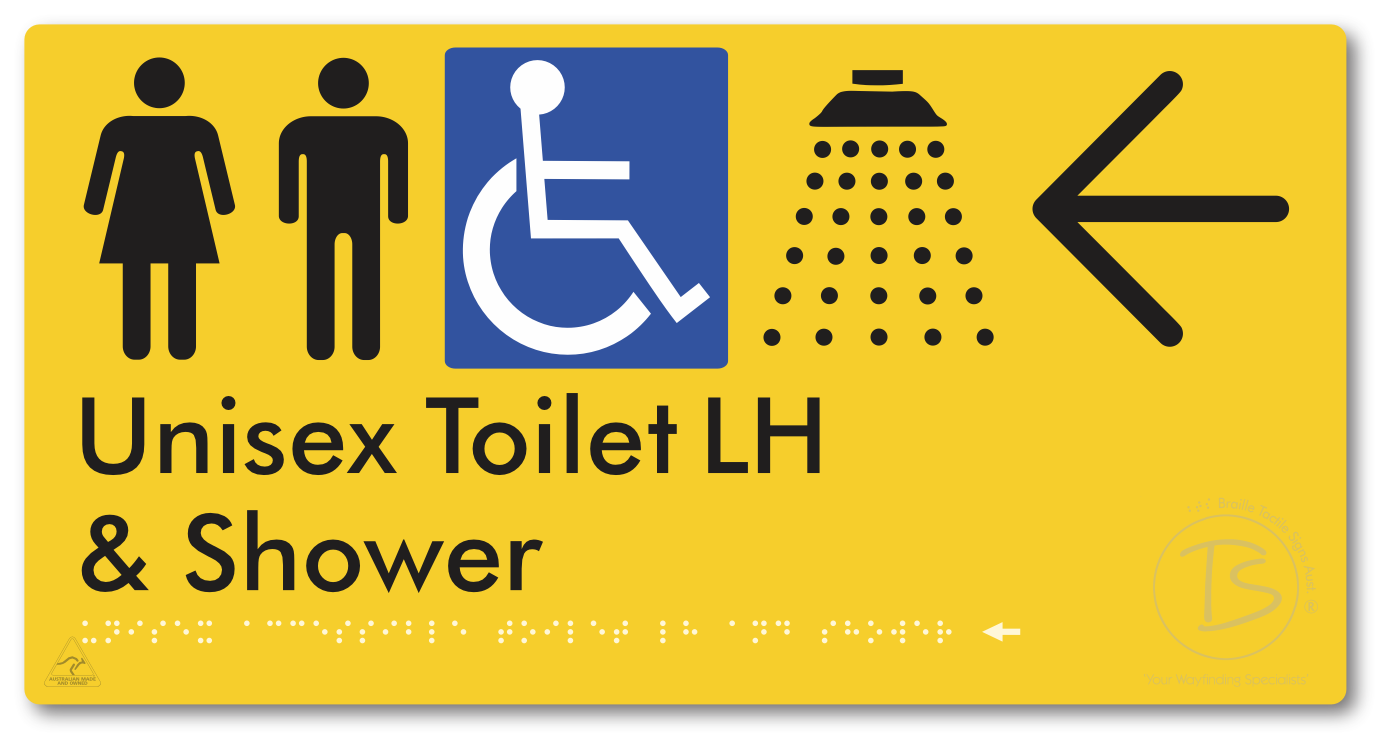 Unisex Accessible Toilet LH & Shower with Large Directional Arrow