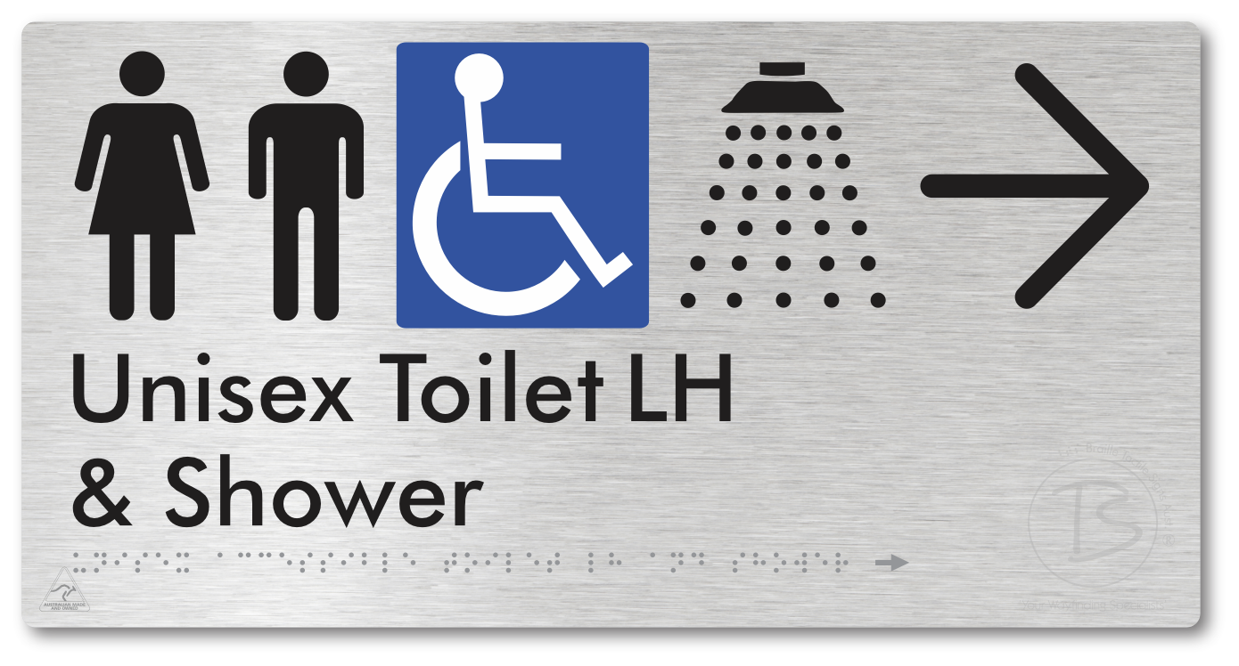 Unisex Accessible Toilet LH & Shower with Large Directional Arrow