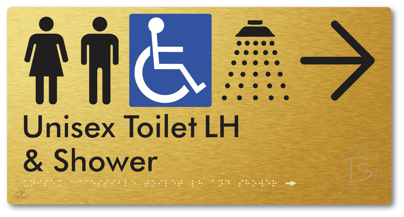 Unisex Accessible Toilet LH & Shower with Large Directional Arrow
