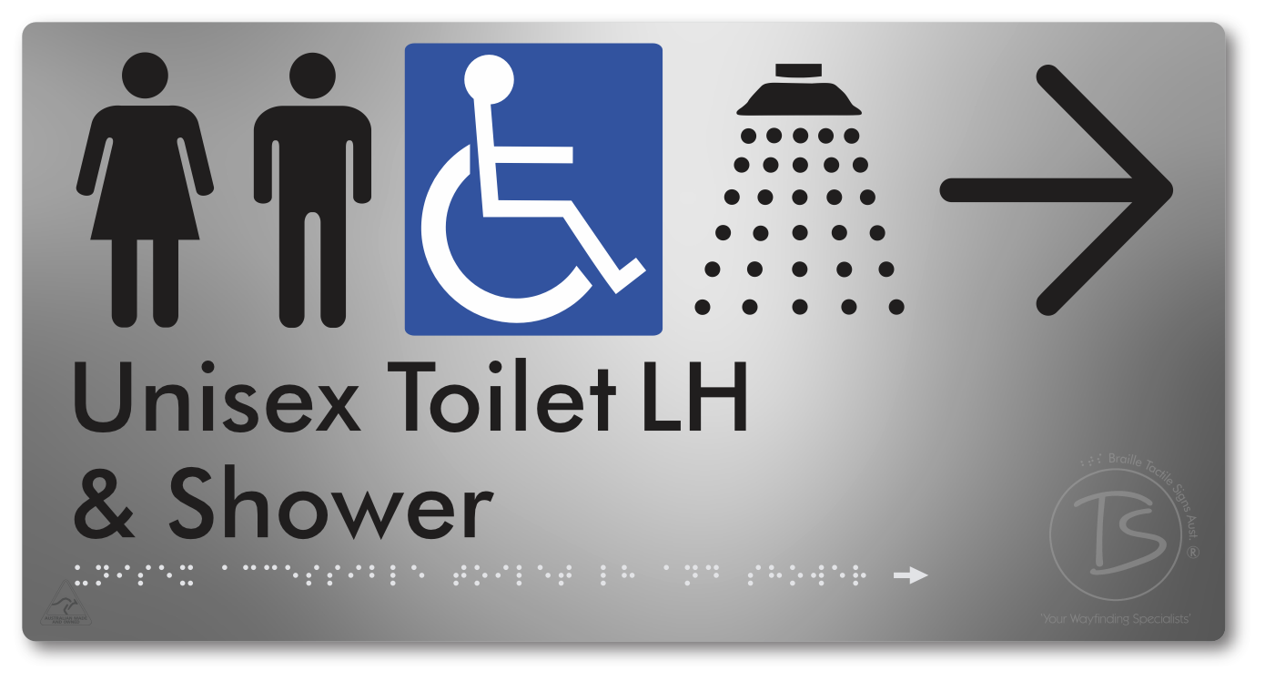 Unisex Accessible Toilet LH & Shower with Large Directional Arrow
