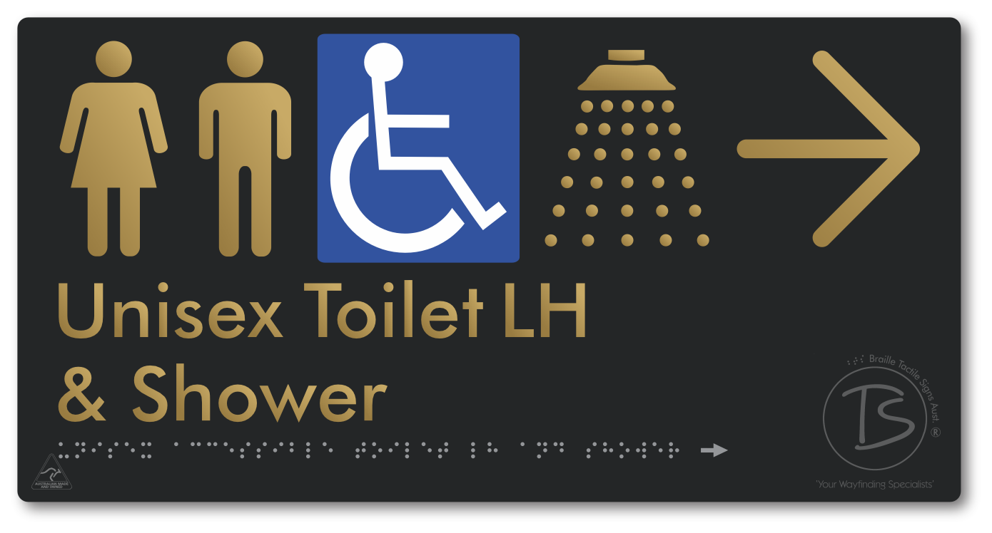 Unisex Accessible Toilet LH & Shower with Large Directional Arrow