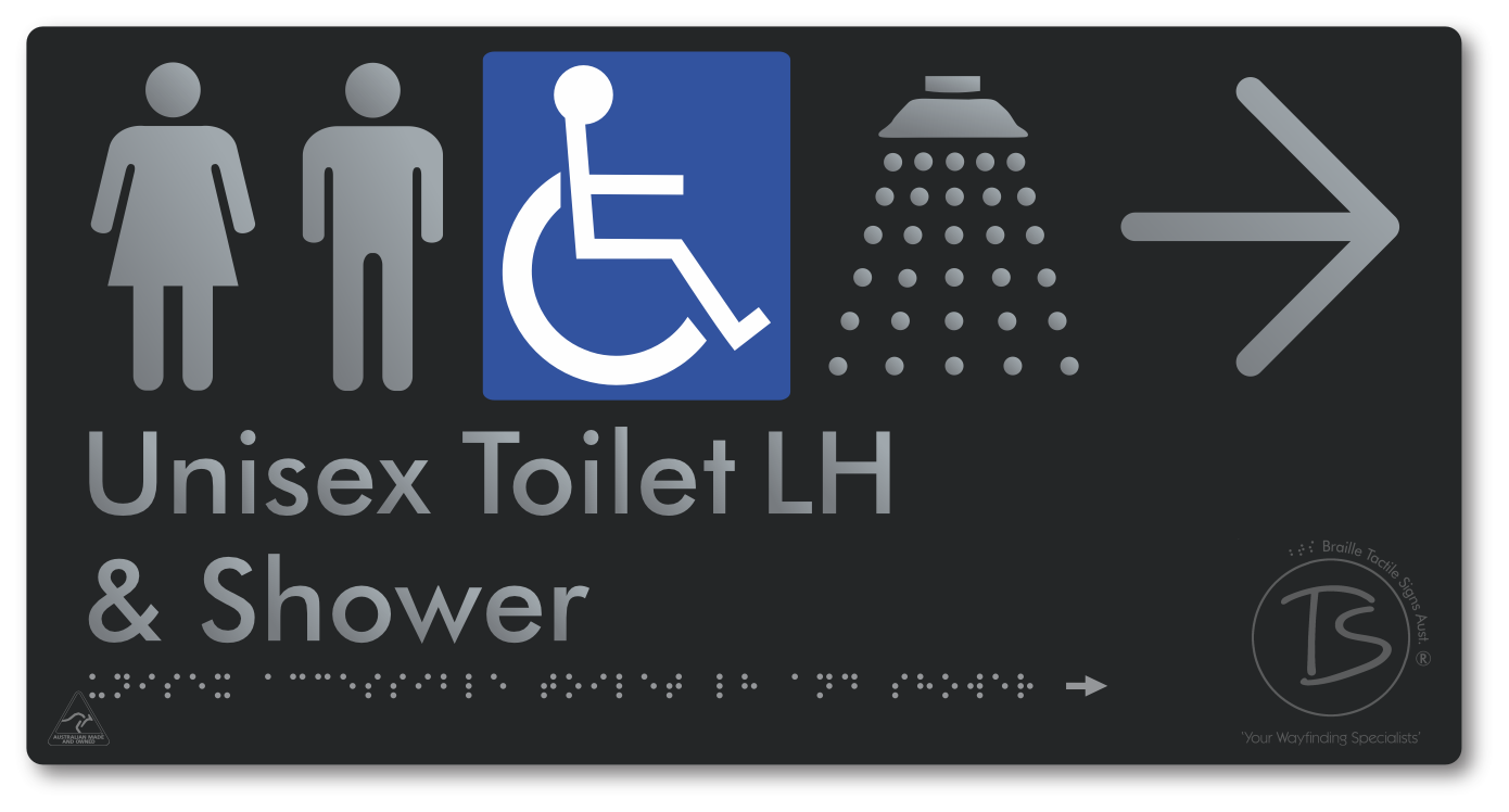 Unisex Accessible Toilet LH & Shower with Large Directional Arrow