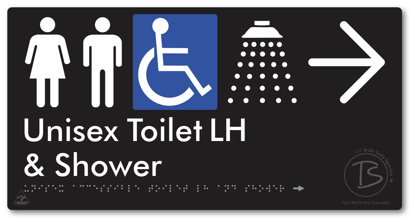 Unisex Accessible Toilet LH & Shower with Large Directional Arrow