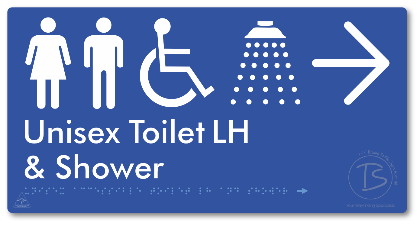 Unisex Accessible Toilet LH & Shower with Large Directional Arrow