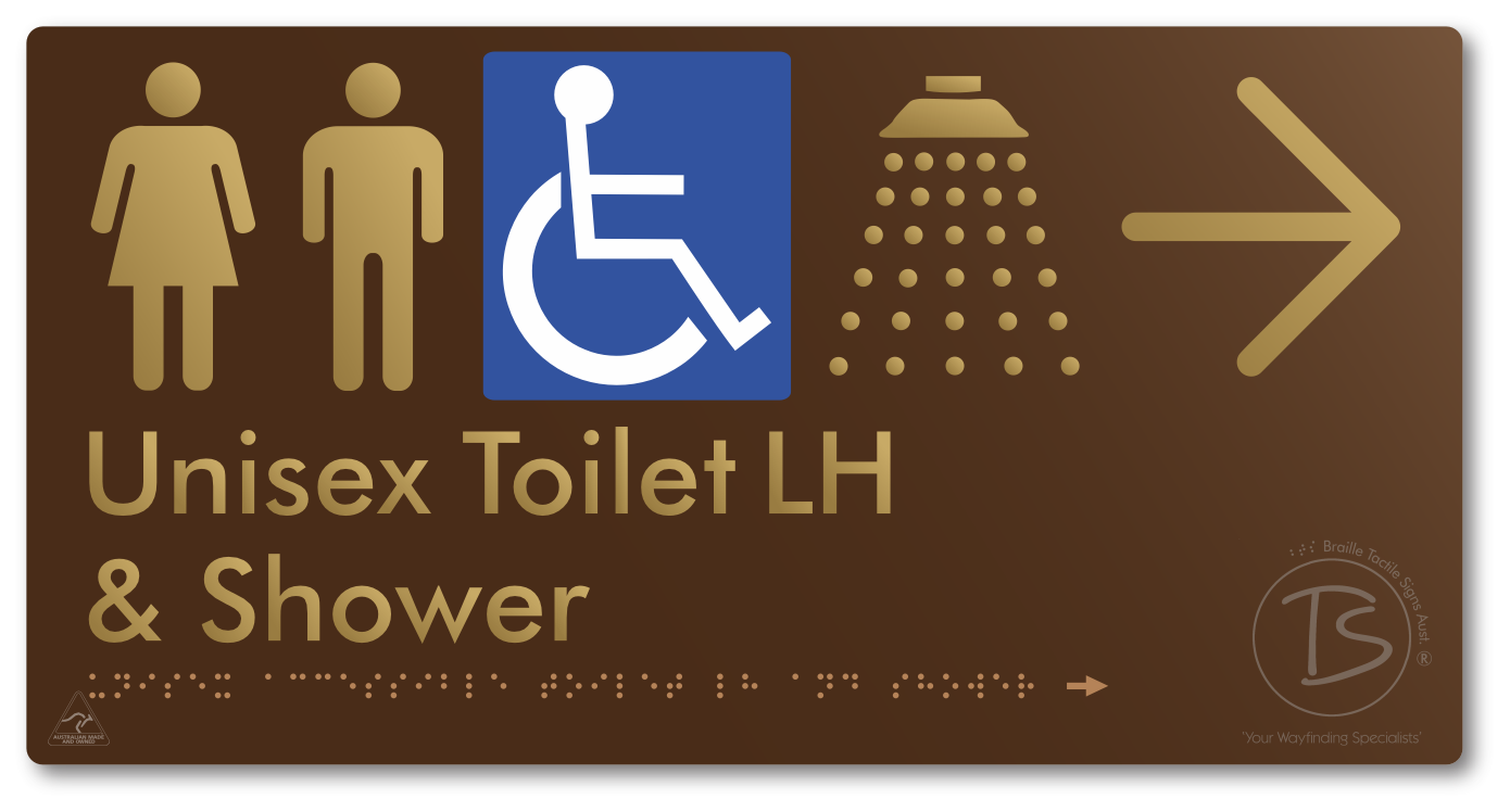 Unisex Accessible Toilet LH & Shower with Large Directional Arrow