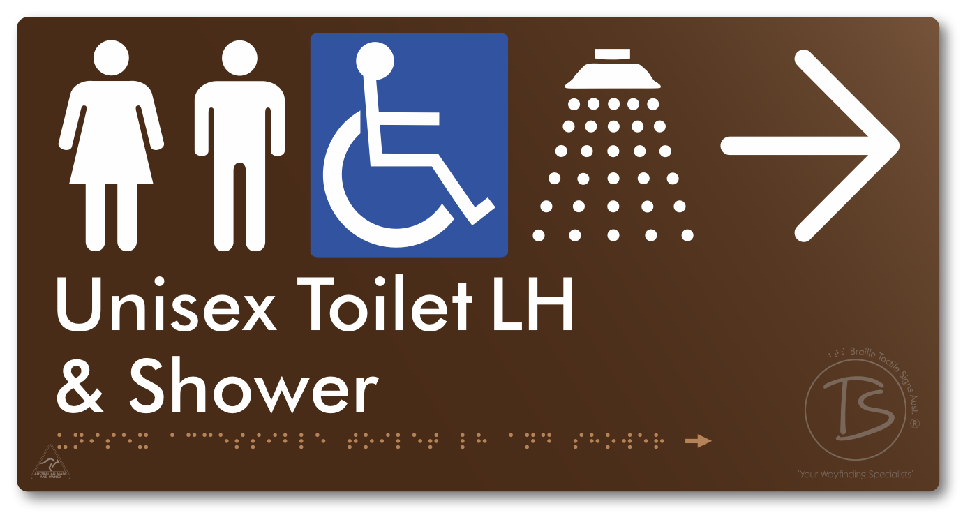 Unisex Accessible Toilet LH & Shower with Large Directional Arrow