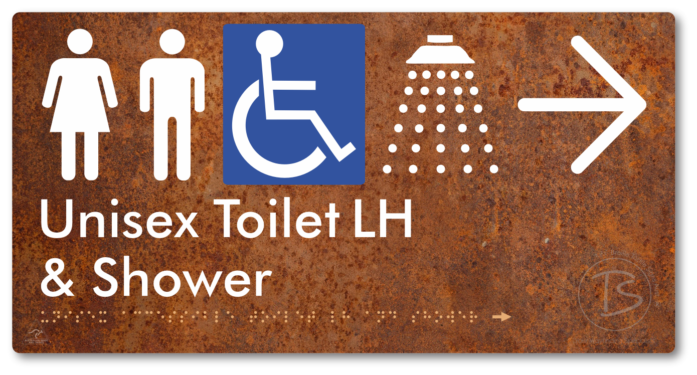 Unisex Accessible Toilet LH & Shower with Large Directional Arrow