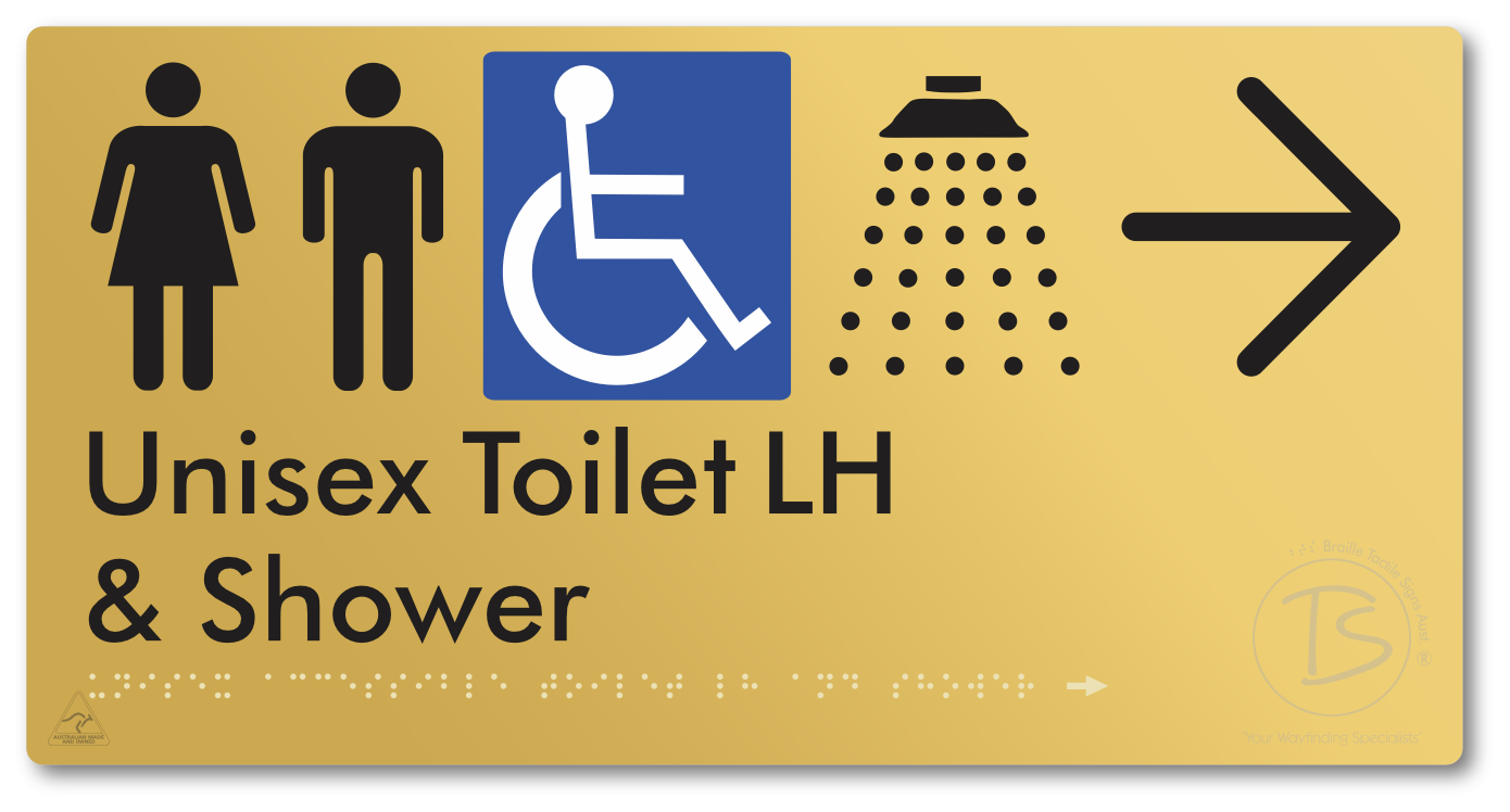 Unisex Accessible Toilet LH & Shower with Large Directional Arrow