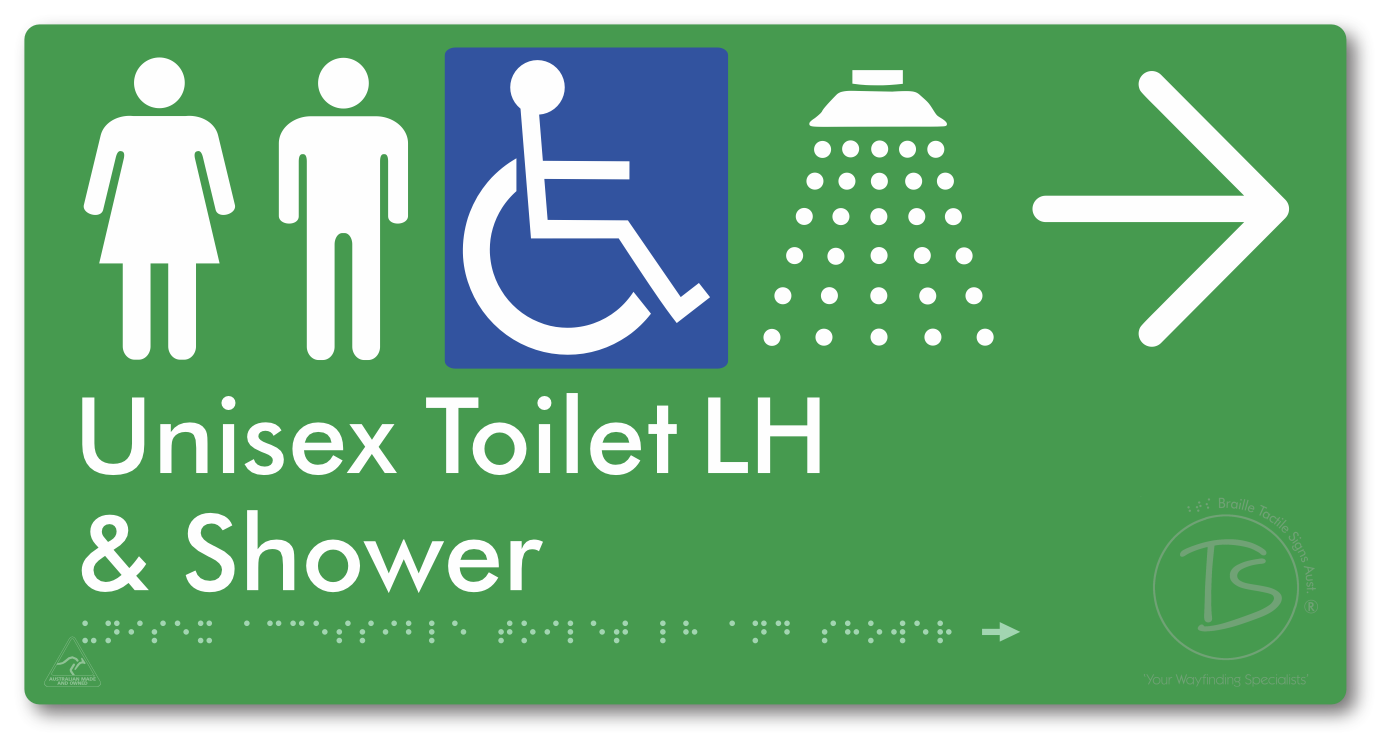 Unisex Accessible Toilet LH & Shower with Large Directional Arrow