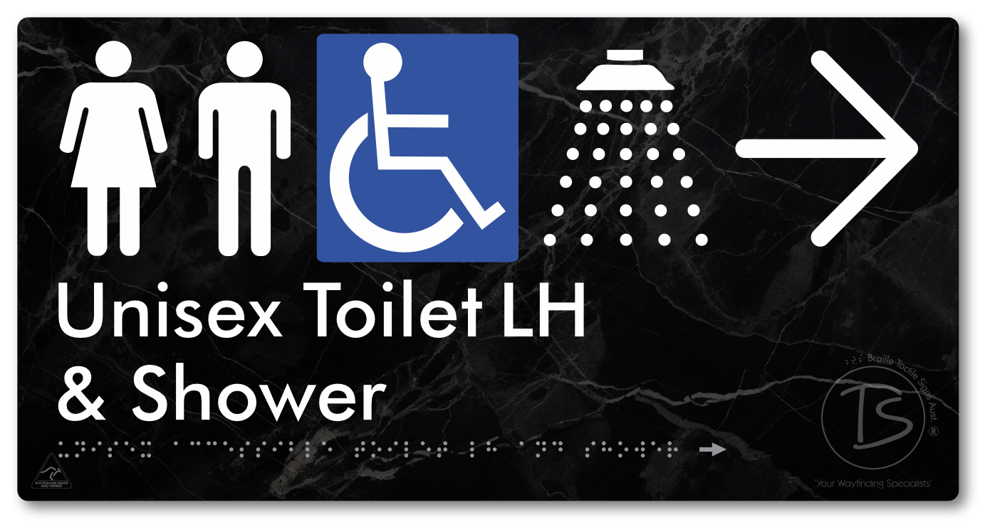 Unisex Accessible Toilet LH & Shower with Large Directional Arrow