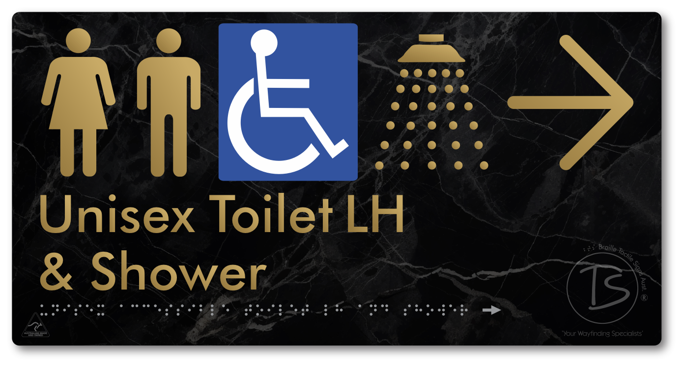 Unisex Accessible Toilet LH & Shower with Large Directional Arrow