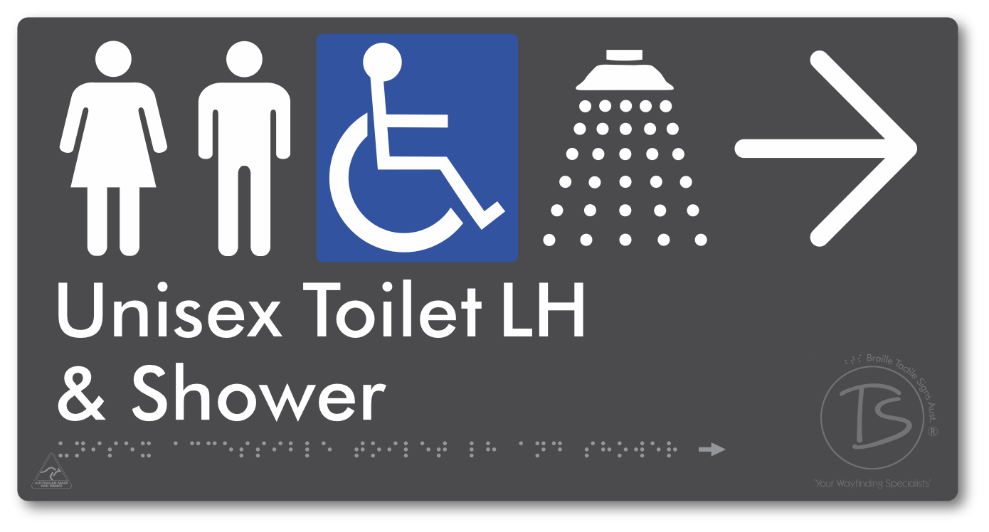 Unisex Accessible Toilet LH & Shower with Large Directional Arrow