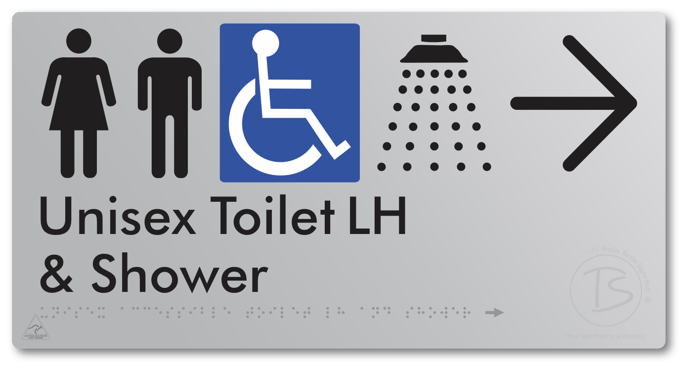 Unisex Accessible Toilet LH & Shower with Large Directional Arrow