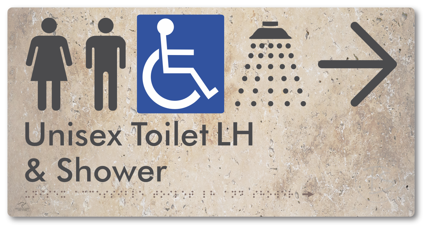 Unisex Accessible Toilet LH & Shower with Large Directional Arrow