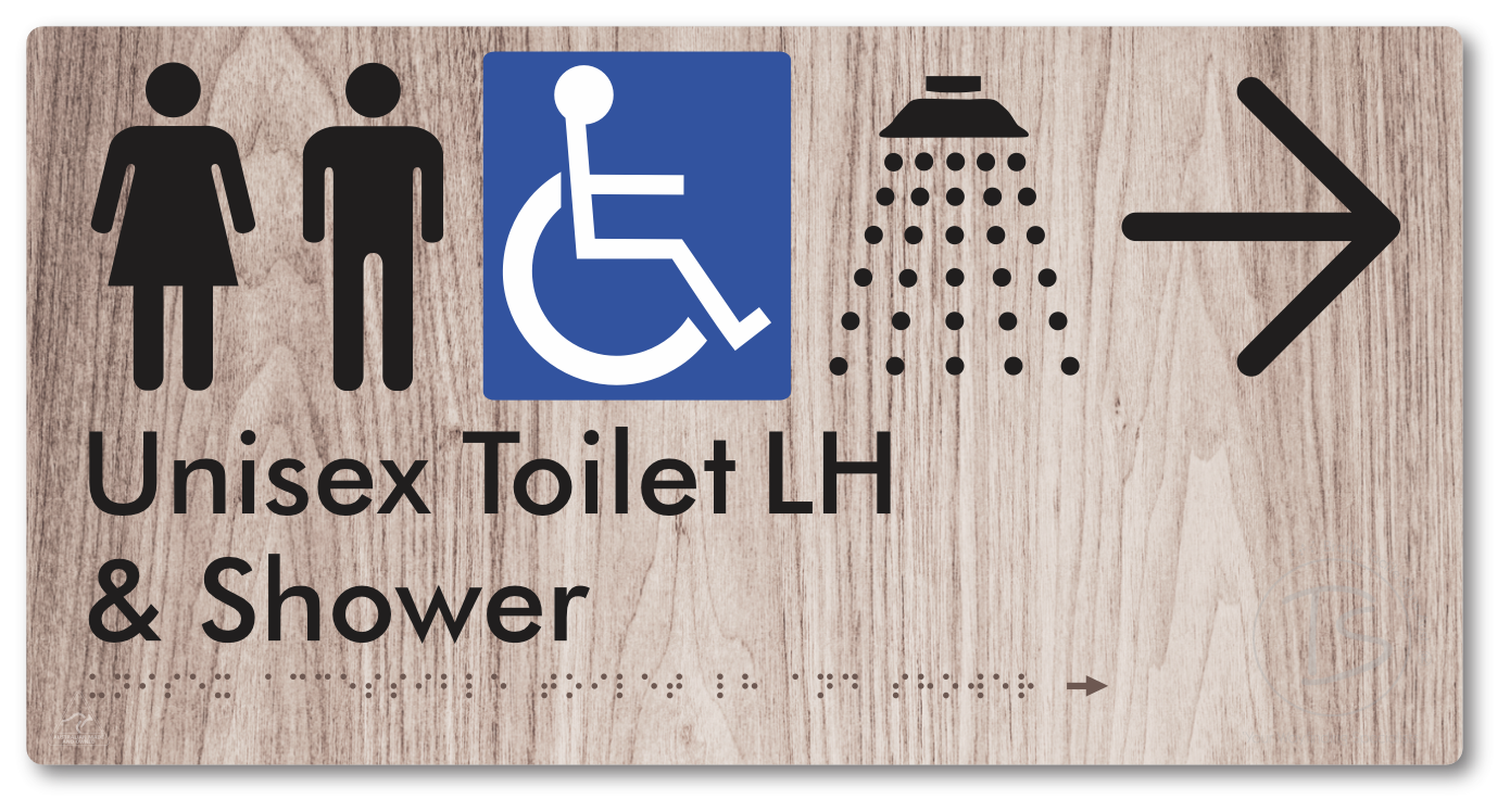 Unisex Accessible Toilet LH & Shower with Large Directional Arrow