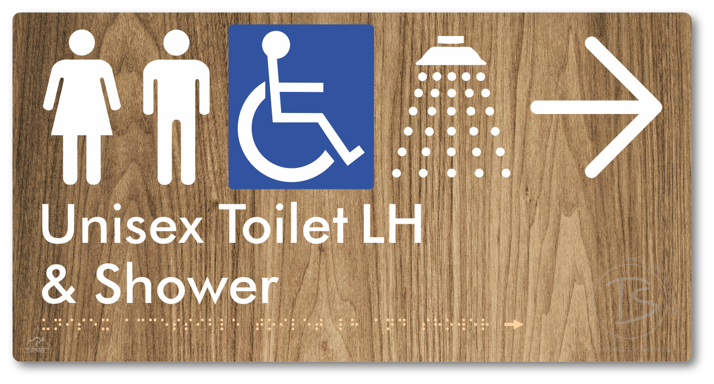 Unisex Accessible Toilet LH & Shower with Large Directional Arrow