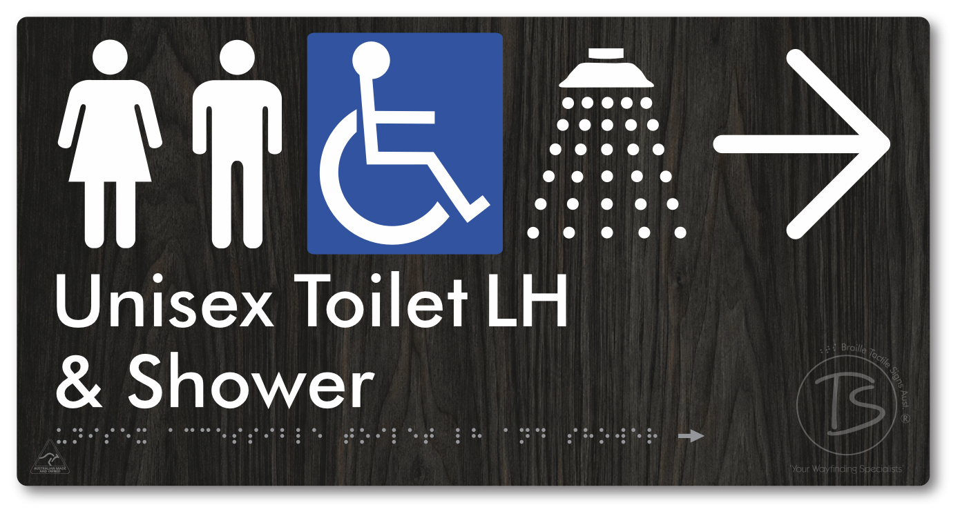 Unisex Accessible Toilet LH & Shower with Large Directional Arrow