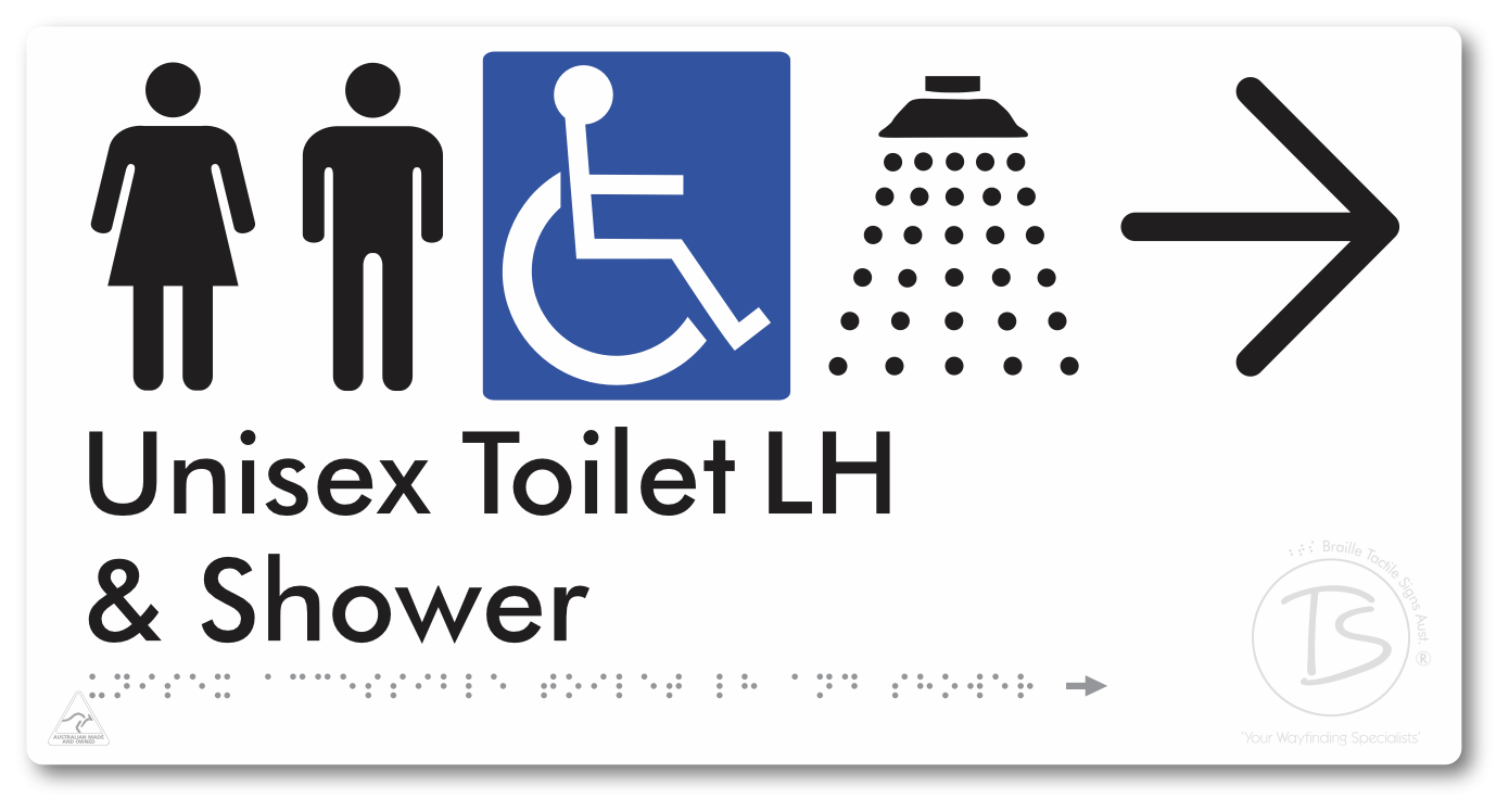 Unisex Accessible Toilet LH & Shower with Large Directional Arrow