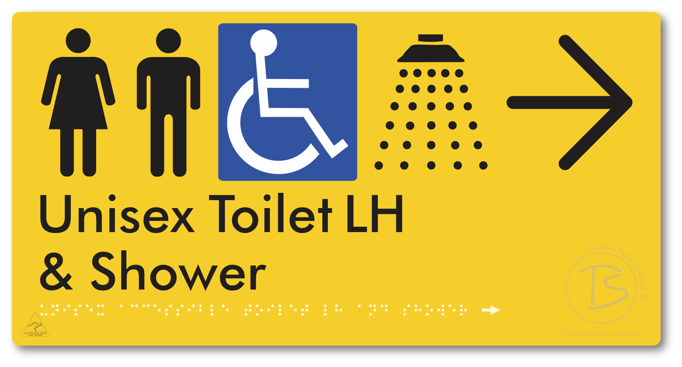 Unisex Accessible Toilet LH & Shower with Large Directional Arrow