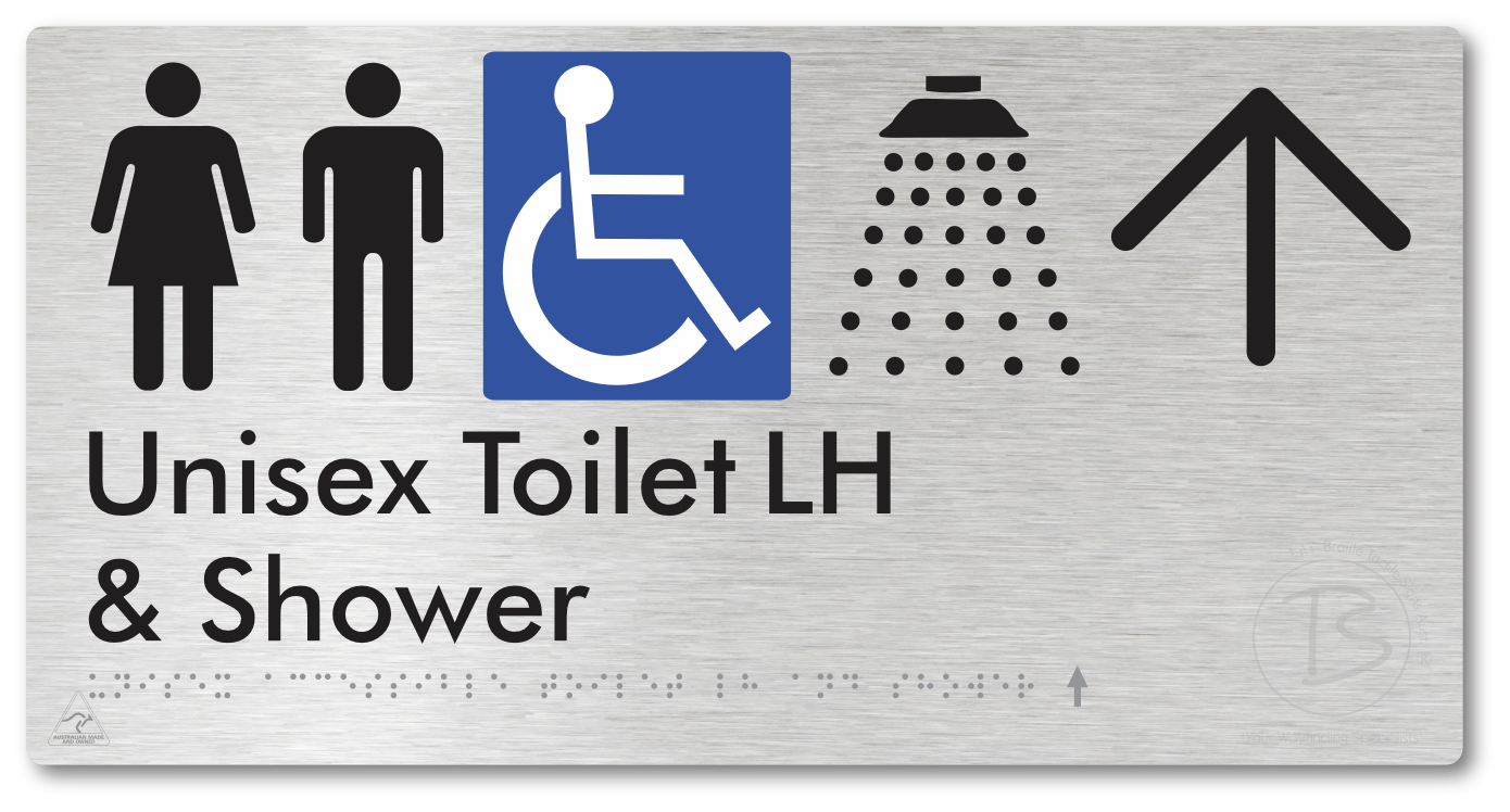Unisex Accessible Toilet LH & Shower with Large Directional Arrow