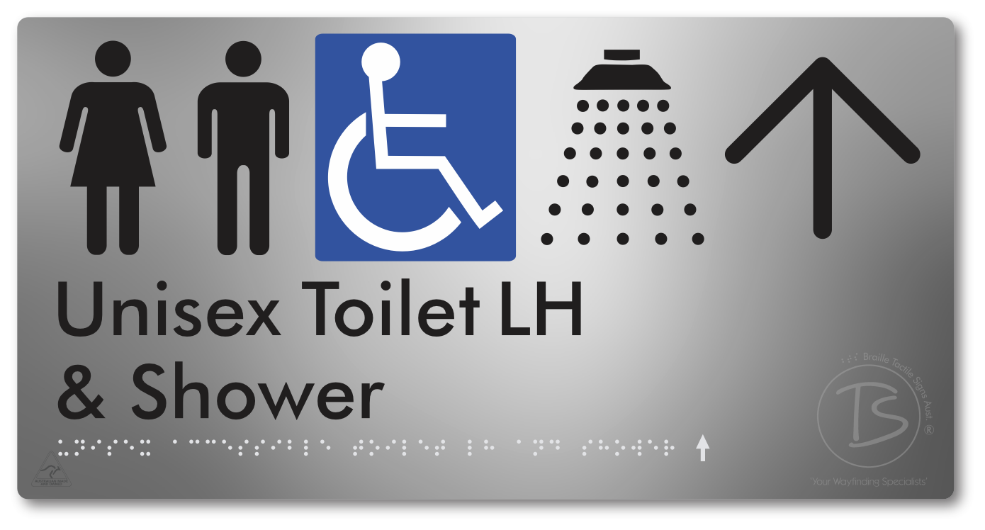 Unisex Accessible Toilet LH & Shower with Large Directional Arrow