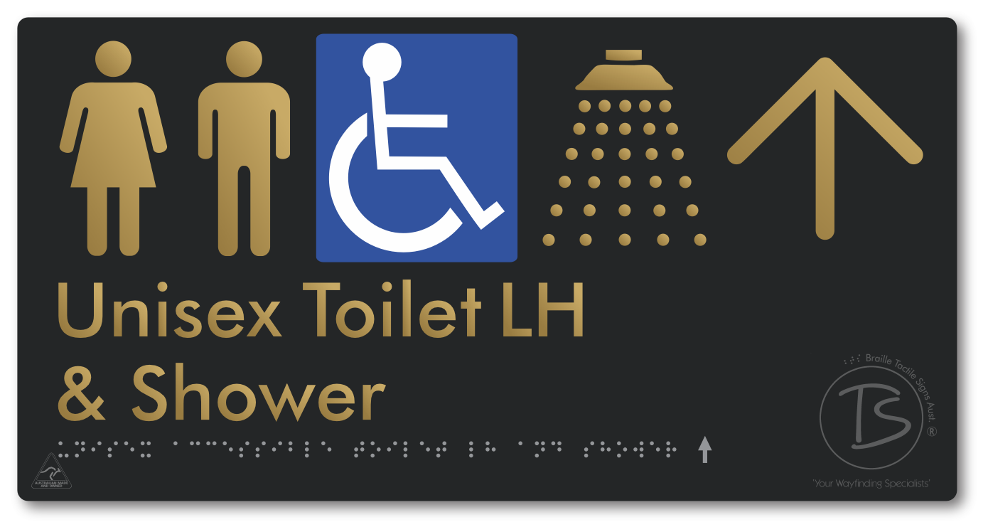 Unisex Accessible Toilet LH & Shower with Large Directional Arrow