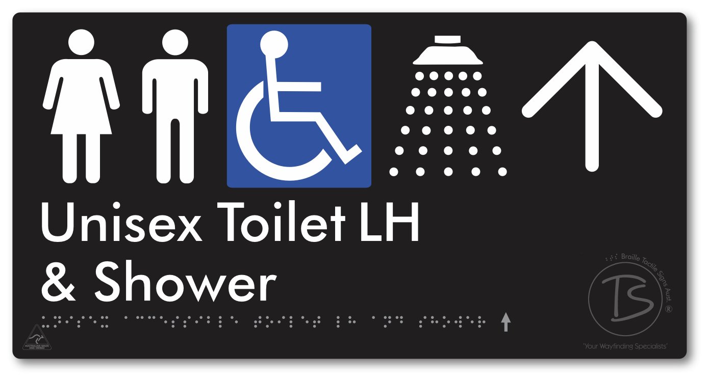 Unisex Accessible Toilet LH & Shower with Large Directional Arrow