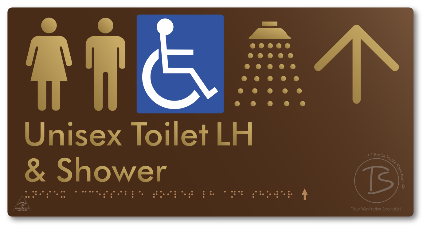 Unisex Accessible Toilet LH & Shower with Large Directional Arrow