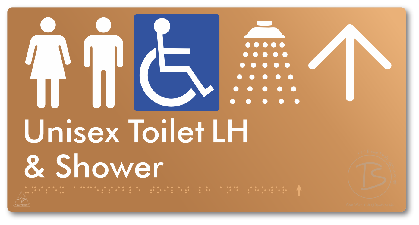 Unisex Accessible Toilet LH & Shower with Large Directional Arrow