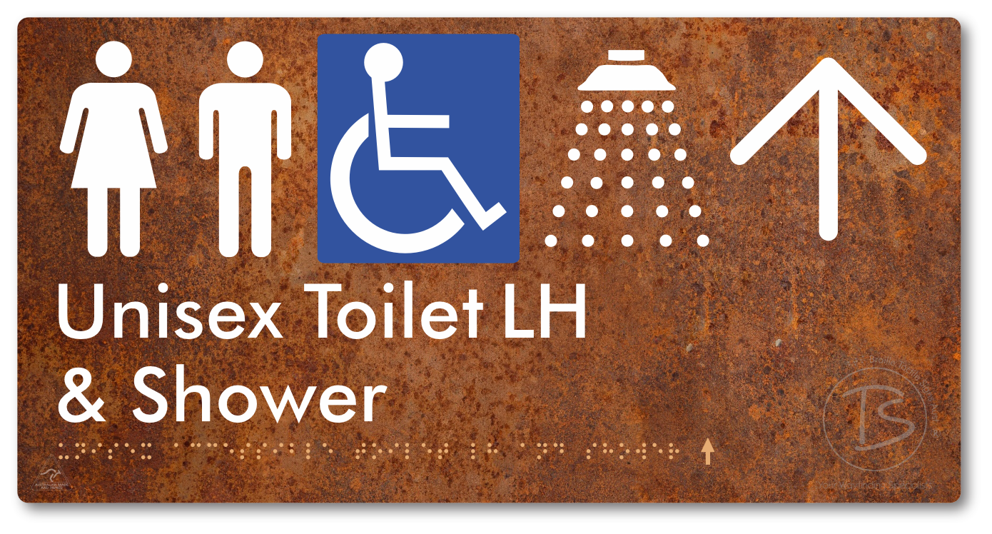 Unisex Accessible Toilet LH & Shower with Large Directional Arrow