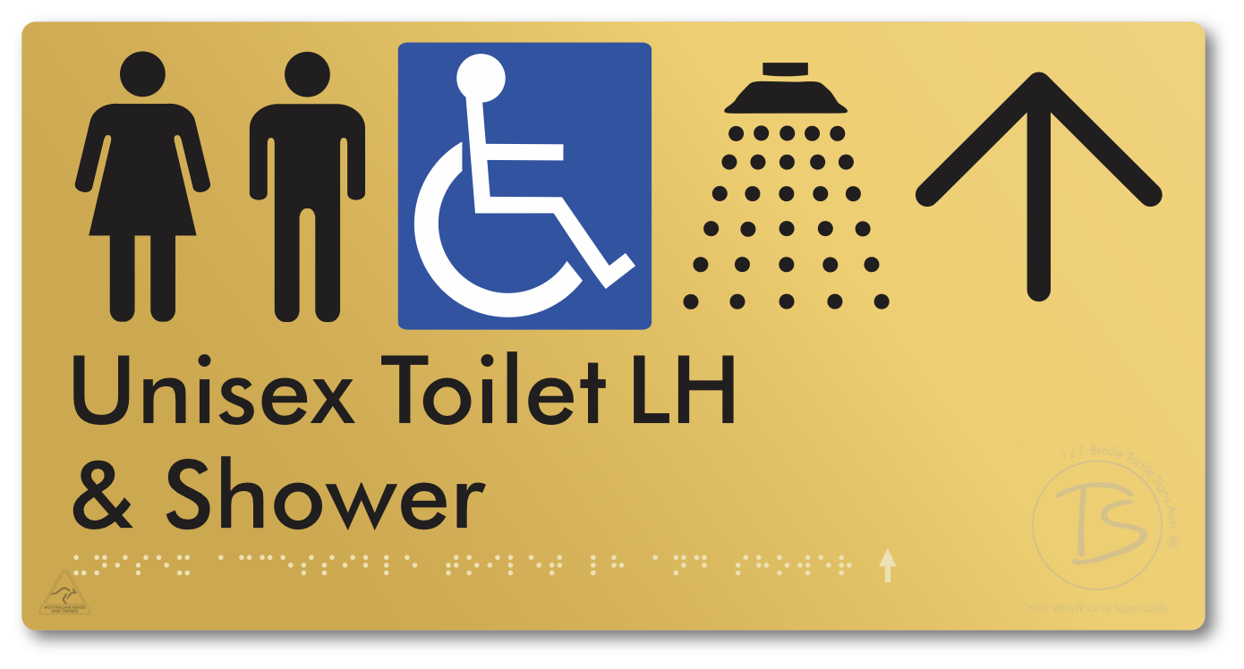 Unisex Accessible Toilet LH & Shower with Large Directional Arrow