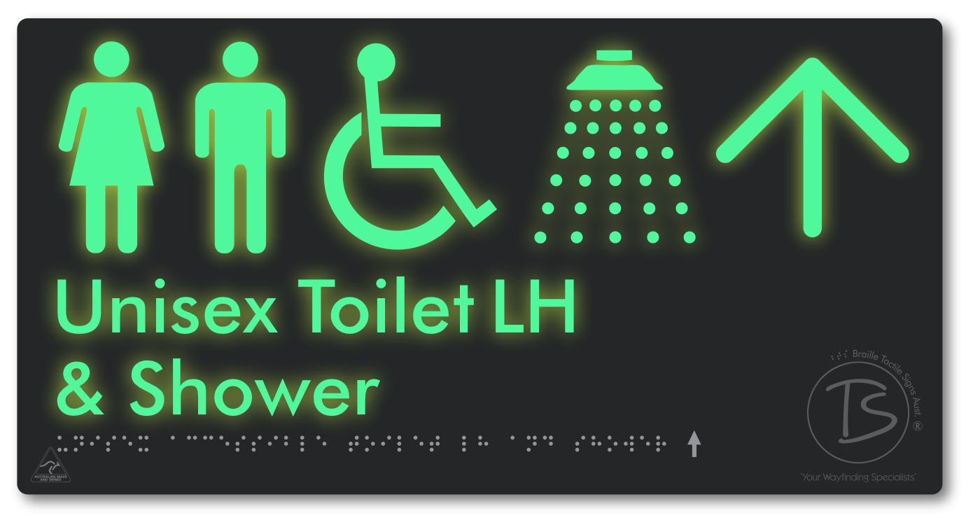 Unisex Accessible Toilet LH & Shower with Large Directional Arrow