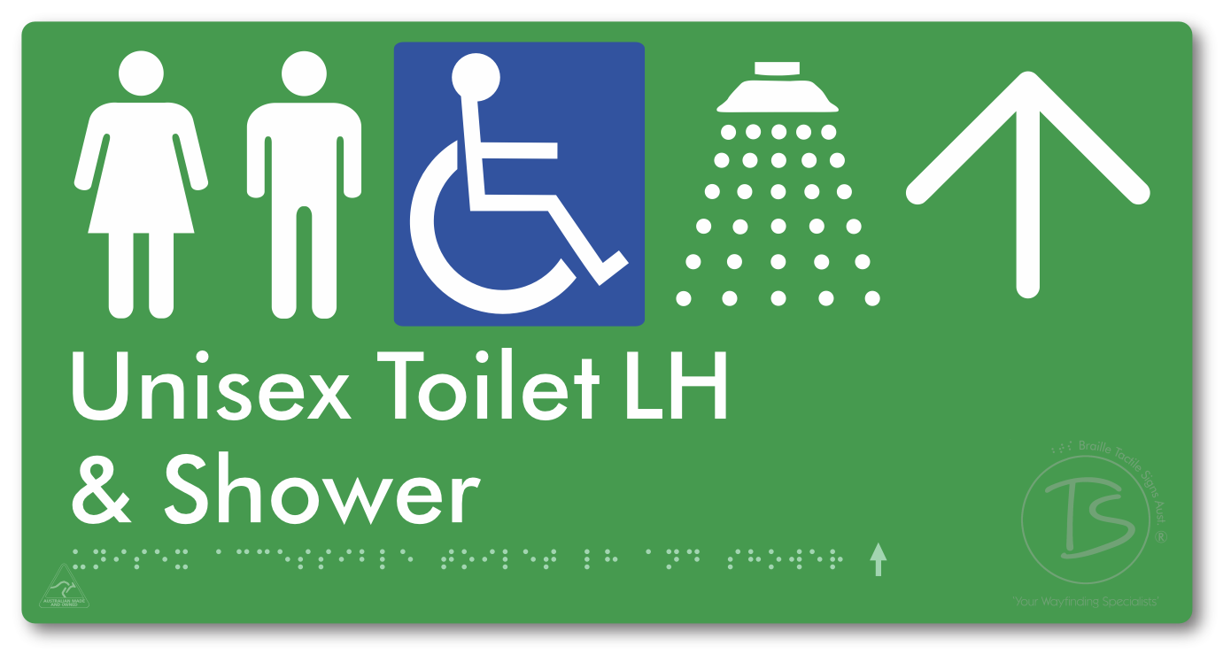 Unisex Accessible Toilet LH & Shower with Large Directional Arrow
