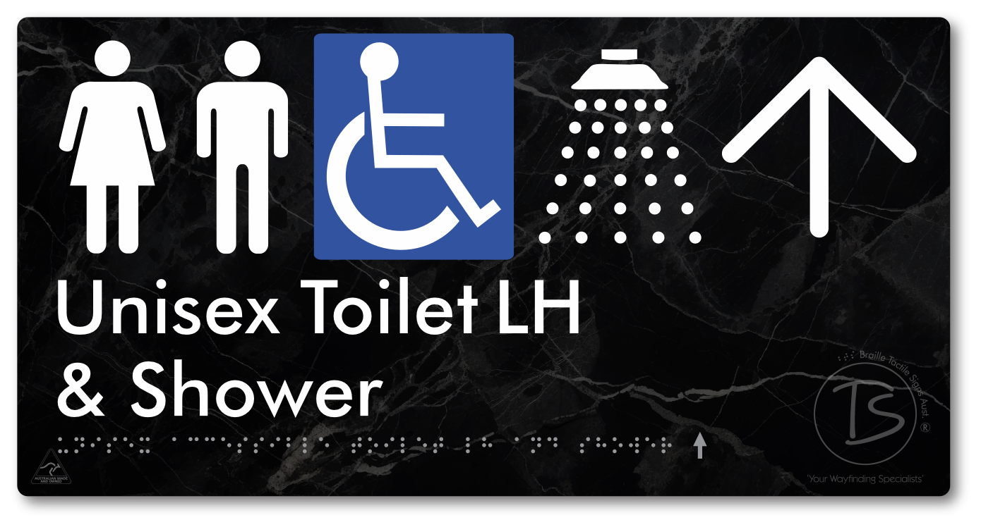 Unisex Accessible Toilet LH & Shower with Large Directional Arrow