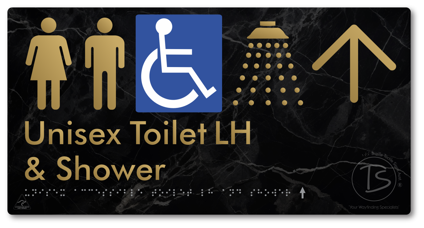 Unisex Accessible Toilet LH & Shower with Large Directional Arrow