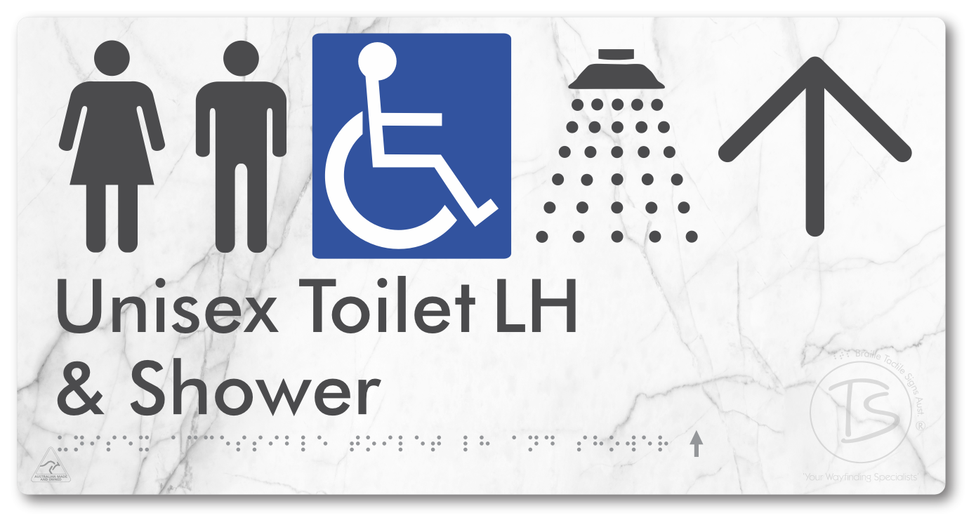 Unisex Accessible Toilet LH & Shower with Large Directional Arrow