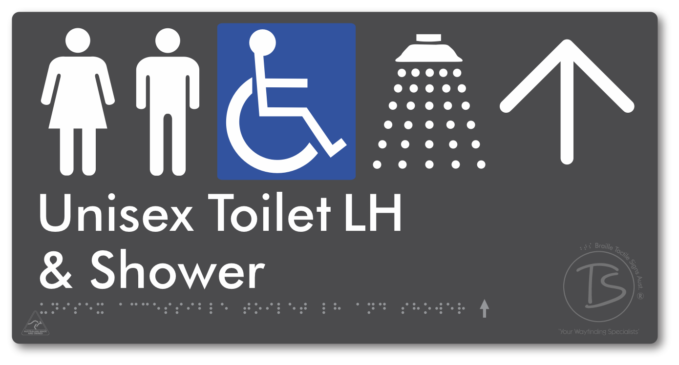 Unisex Accessible Toilet LH & Shower with Large Directional Arrow
