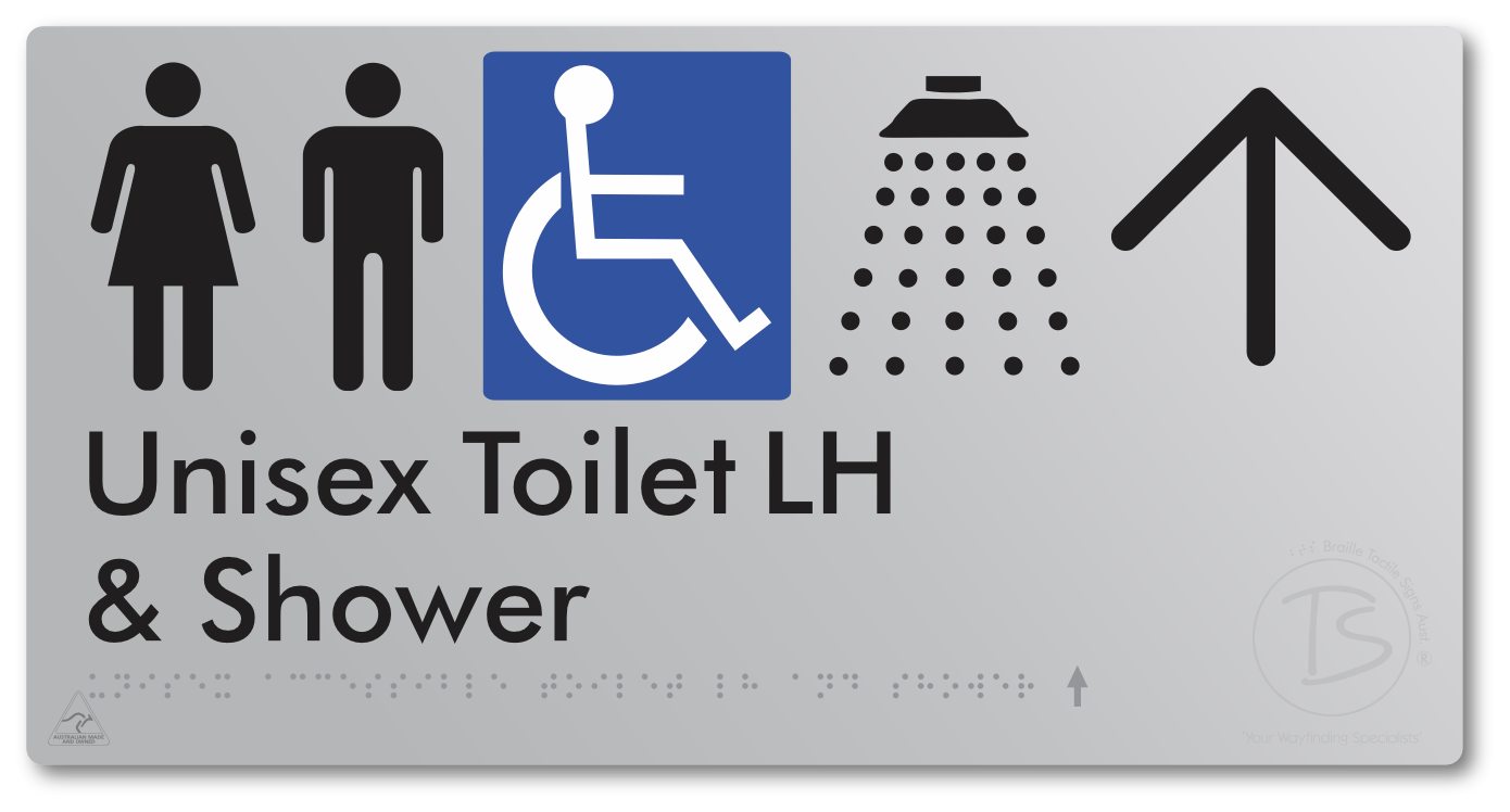 Unisex Accessible Toilet LH & Shower with Large Directional Arrow