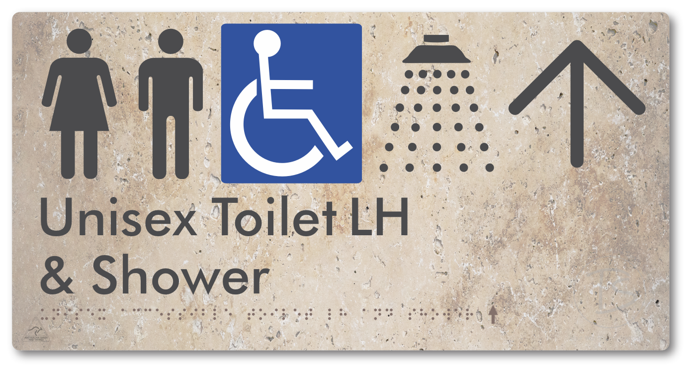 Unisex Accessible Toilet LH & Shower with Large Directional Arrow