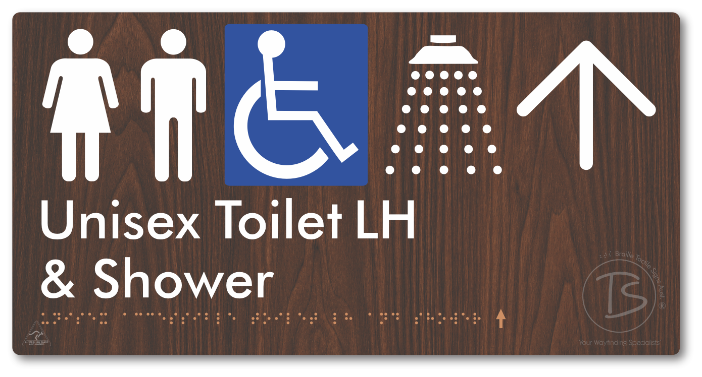 Unisex Accessible Toilet LH & Shower with Large Directional Arrow