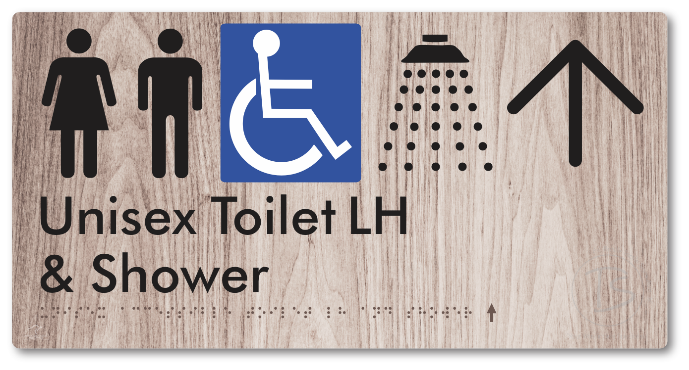 Unisex Accessible Toilet LH & Shower with Large Directional Arrow