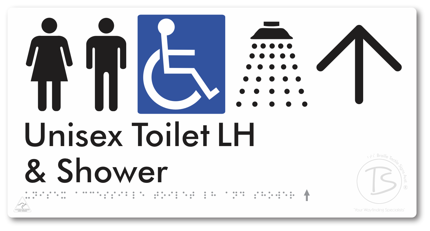 Unisex Accessible Toilet LH & Shower with Large Directional Arrow