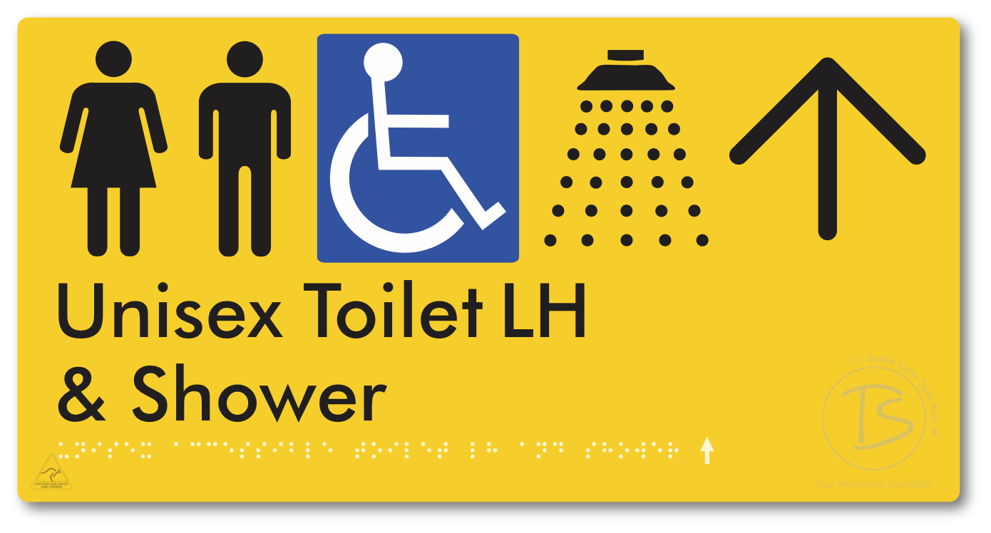 Unisex Accessible Toilet LH & Shower with Large Directional Arrow