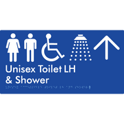 Unisex Accessible Toilet LH & Shower w/ Large Arrow: - Braille Tactile Signs Aust.