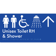 Unisex Accessible Toilet RH & Shower w/ Large Arrow: - Braille Tactile Signs Aust.