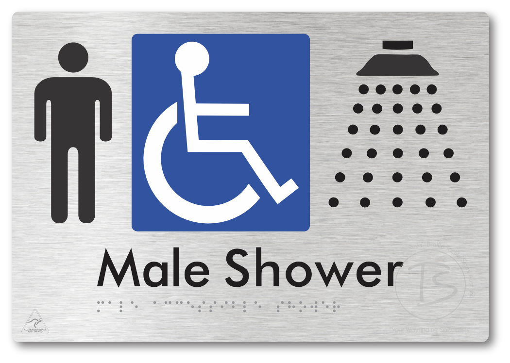 Male Accessible Shower - Braille Tactile Signs Aust.
