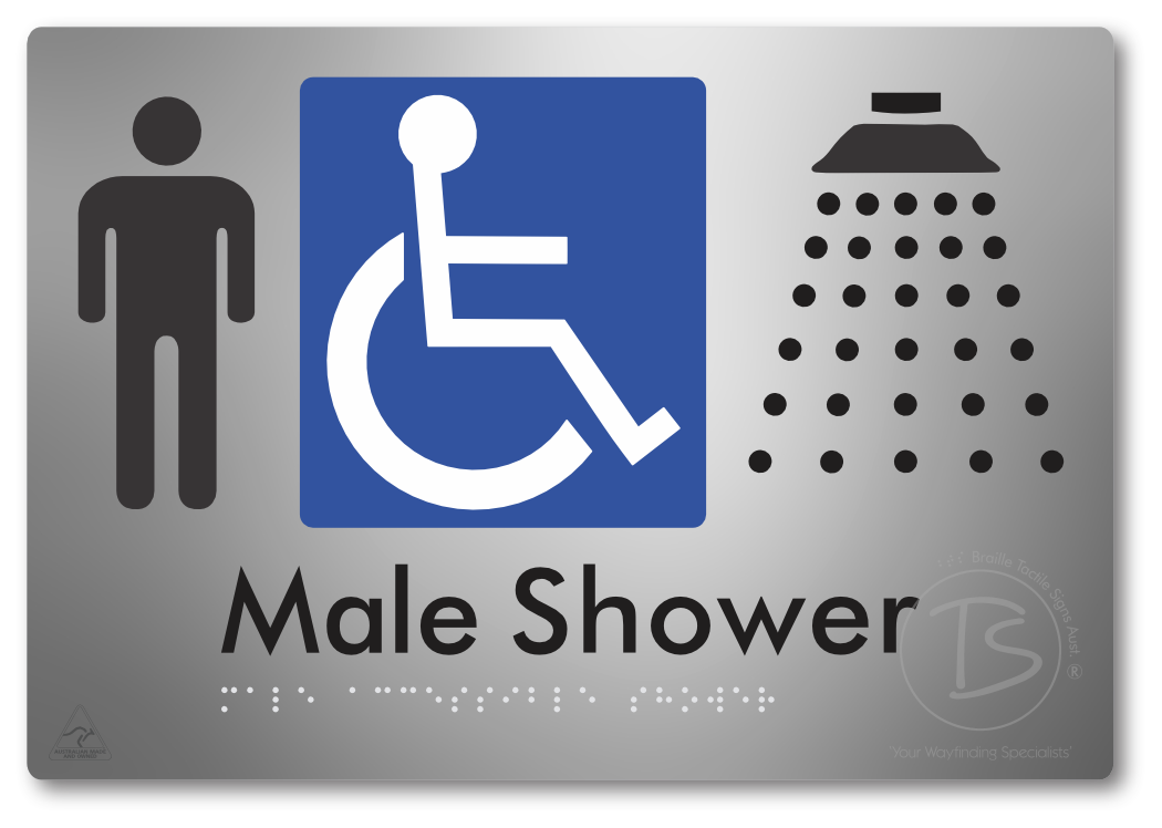 Male Accessible Shower - Braille Tactile Signs Aust.