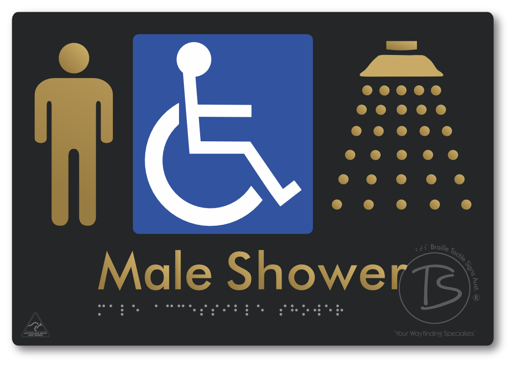 Male Accessible Shower - Braille Tactile Signs Aust.