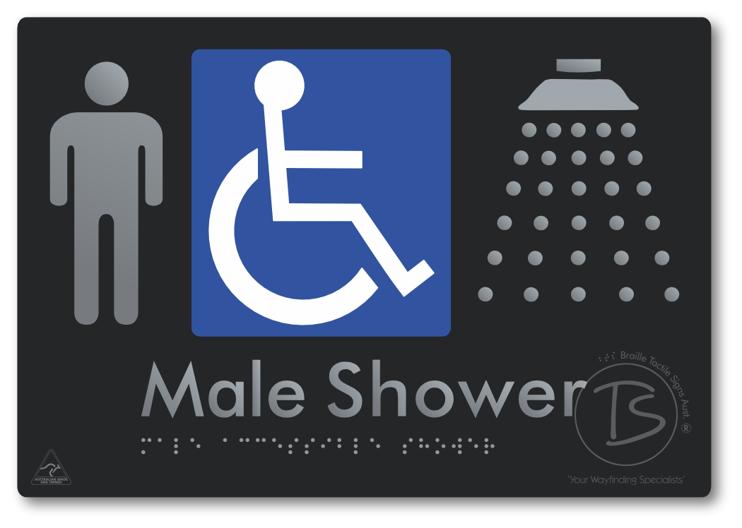 Male Accessible Shower - Braille Tactile Signs Aust.