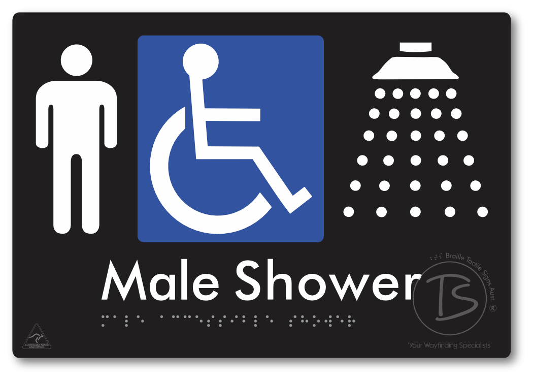 Male Accessible Shower - Braille Tactile Signs Aust.